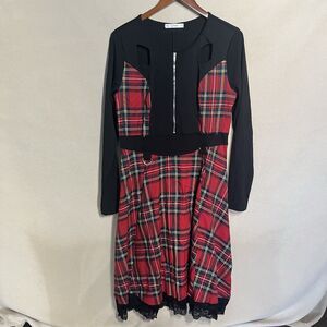 ROSE GAL Women's Dress Plus Sz L Size 14 Black Red Plaid Gothic Lace Punk Edgy